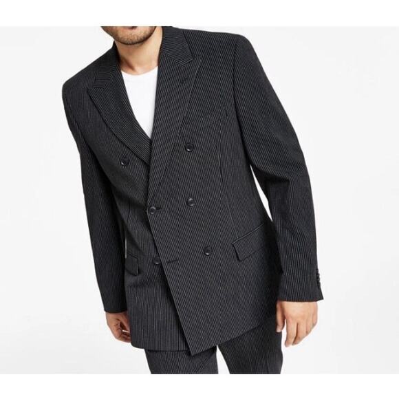 Alfani Mens Slim fit Stretch Double Breasted Suit 38S Pin stripe 30x32 Alfatech